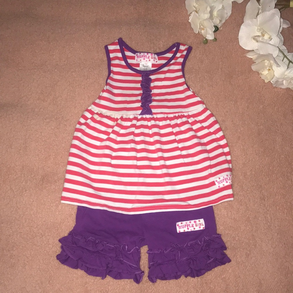 Ruffle Girl Matching Short Set EUC